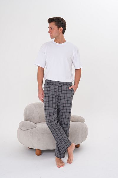 Pijamasoft Cotton Pocketed Plaid Printed Stylish and Comfortable Summer Men's Pajama Bottoms with Elastic Waist Gray 05
