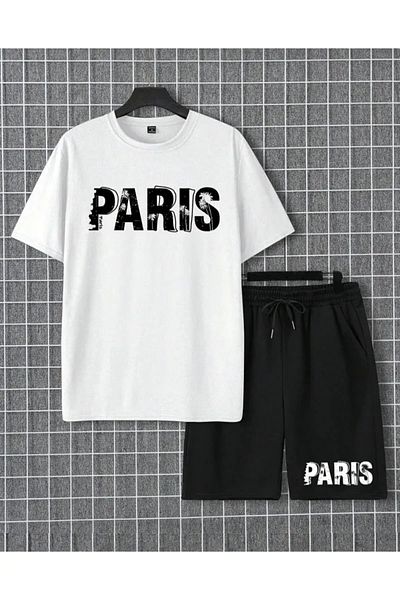 aynewmoda Paris Print Short Sleeve T-Shirts and Shorts
