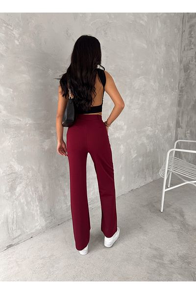 sportiness High Waist Button Closure Lycra Pleated Palazzo Knitted Trousers