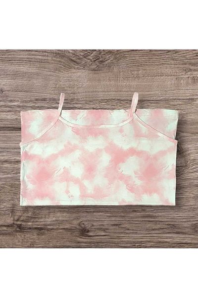 ESTA STORE Pink Tie-Dye Patterned - Stringed Cotton Undershirt, Non-Stretching