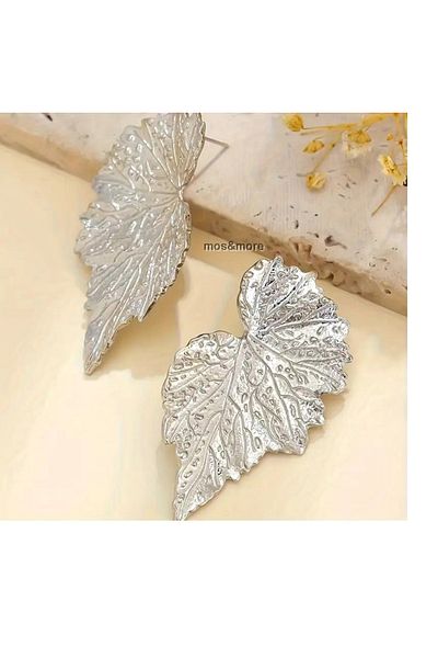 mos&more Silver Vintage Inspired Fan-Shaped Leaf Women's Earrings