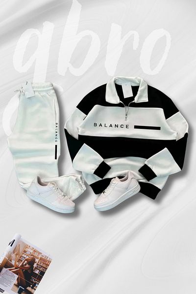 GBRO Men's Five Piece Polo Neck Balance Printed Black Tracksuit Set
