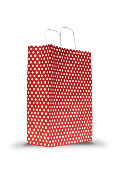 Tinky Winky Yılbaşı Kağıt Kraft Çanta Kırmızı Puantiyeli 25x12x31 /burgu Hediye Paketi 3'lü