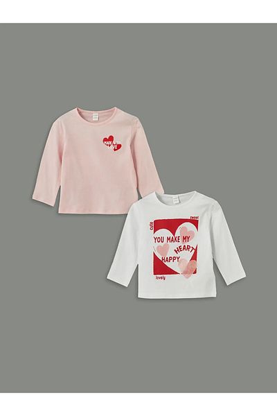 LC Waikiki Tricou pentru fete cu mânecă lungă, alb, cu gâtul turn, LCW Kids, pachet de 2