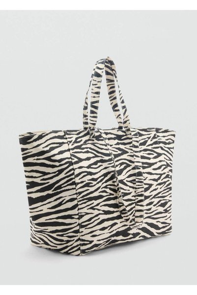 MANGO Woman Zebra desenli pamuklu shopper çanta
