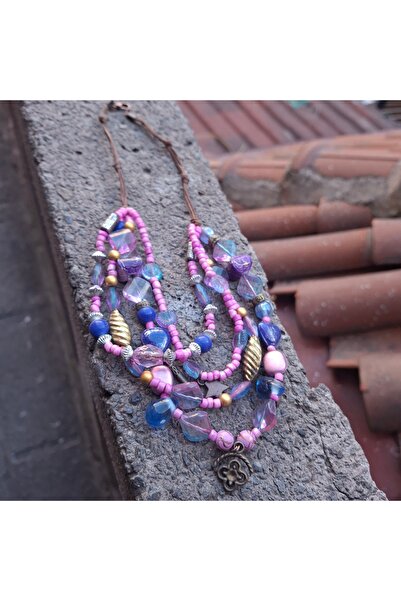 azra takı tasarım Handmade design short authentic multiple, colorful, women's necklace.