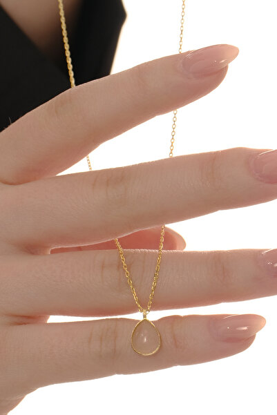 jingle bells Pembe Kuvars Doğal Taşlı Kadın Kolye 925 Ayar Gümüş Altın Yaldızlı