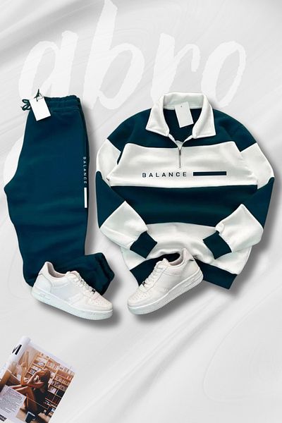 GBRO Men's Five Piece Polo Neck Balance Printed Black Tracksuit Set
