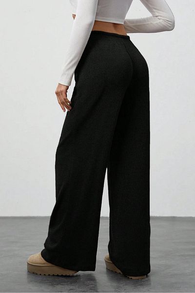 Sun Victoria Women's Black High Waist Palazzo Wide Leg Camisole Trousers