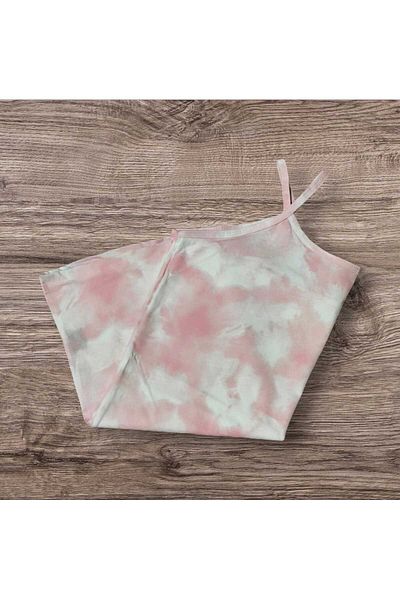 ESTA STORE Pink Tie-Dye Patterned - Stringed Cotton Undershirt, Non-Stretching
