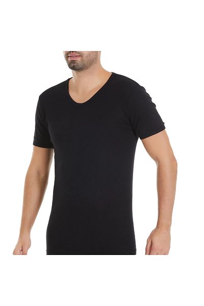 Yıldız Çamaşır Men's 3-Piece Black V-Neck Ribbed Short Sleeve Undershirt Body Undershirt
