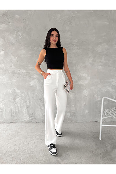 sportiness Високі штани з застібкою на талії, з ластиком і складками, з еластичного трикотажу