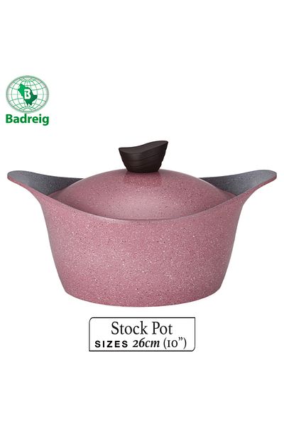 badreig LAHOYA CERAMIC COATED Pot With Lid 26Cm 5.4L Pink Aluminum  Marble Nonstick Coating |Made in Saudi