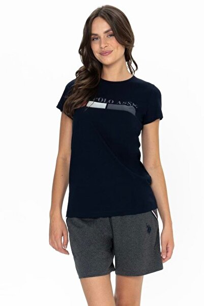 U.S. Polo Assn. Set tricou și pantaloni scurți pentru femei din bumbac imprim...