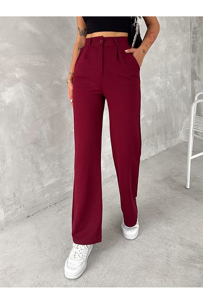 sportiness High Waist Button Closure Lycra Pleated Palazzo Knitted Trousers