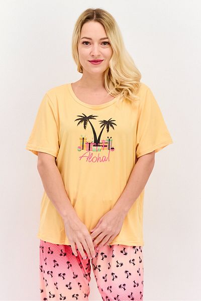 Comfort by Real Women 2 Pcs Graphic Print Pajama Set, Orange Combo