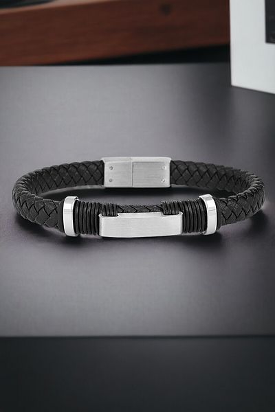 Daniel Klein Original Men's Bracelet Genuine Leather Stainless Steel Detailed Black Color Magnet Buckle