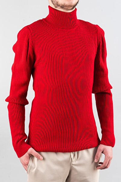 bombe Men's Slim Fit Turtleneck Cotton Turtleneck Sweater Red