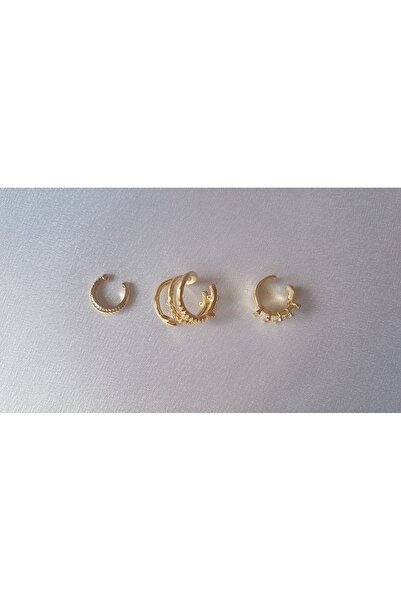 ERKA AKSESUAR 3'lü Deliksiz Kıkırdak Sıkıştırmalı Earcuff Küpe