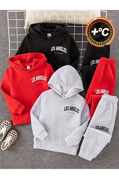 aynewmoda Set de trening cu glugă pentru copii Los Angeles din 3 piese