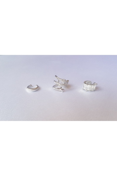 ERKA AKSESUAR 3'lü Deliksiz Kıkırdak Sıkıştırmalı Earcuff Küpe
