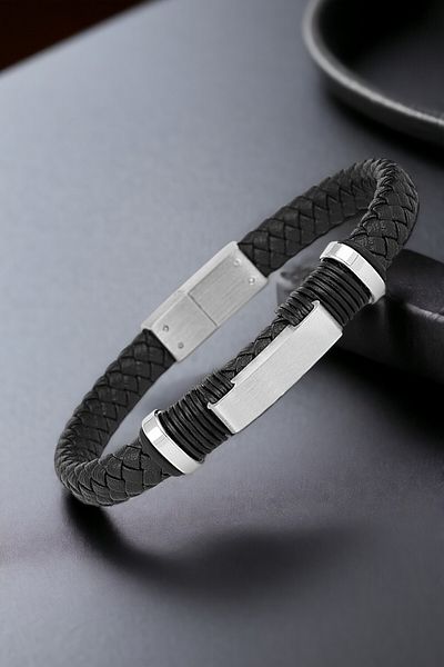 Daniel Klein Original Men's Bracelet Genuine Leather Stainless Steel Detailed Black Color Magnet Buckle