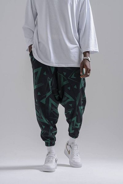 Superbluemexico Unisex Παντελόνι με γεωμετρικό σχέδιο από καουτσούκ καρότο φαρδύ