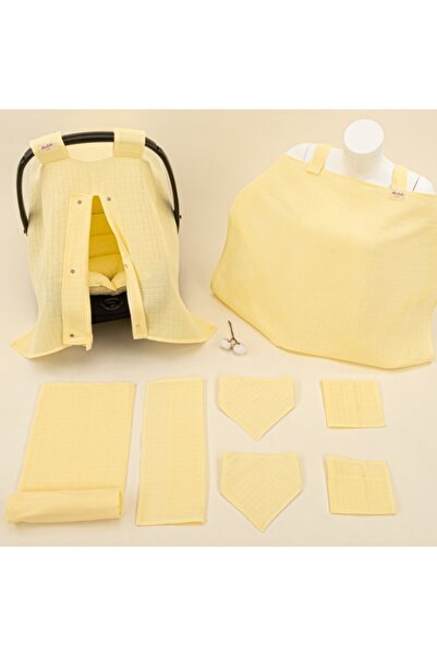 Yunikobaby طقم مميز مكون من 9 قطع - جانب واحد - موسلين أصفر