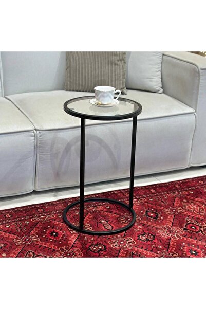 kafeny Black side table with glass top