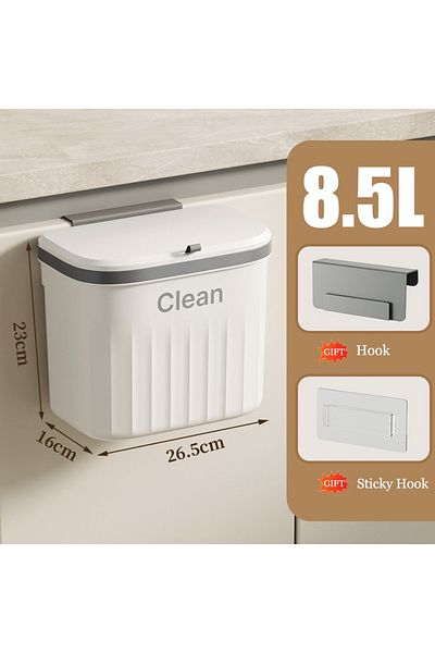 Choice 8.5L White with Lid Kitchen Trash Can Wall Mounted Hanging Trash Bin With Lid Garbage Can for Cabine