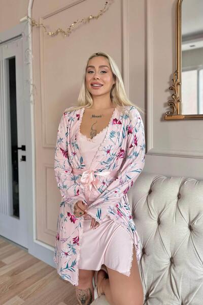 Pijamaevi Light Pink Rosy Exclusive Knitted Dressing Gown Nightgown Women's Pajamas Set