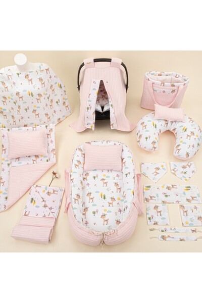 Yunikobaby طقم كامل مكون من 18 قطعة - مزدوج الجوانب - محبوك باللون الوردي - سيلان
