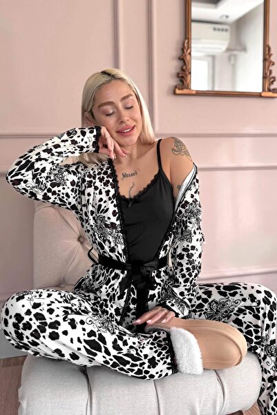 Pijamaevi Black and White Wild Elegance Exclusive Knitted Dressing Gown Women's Pajamas Set