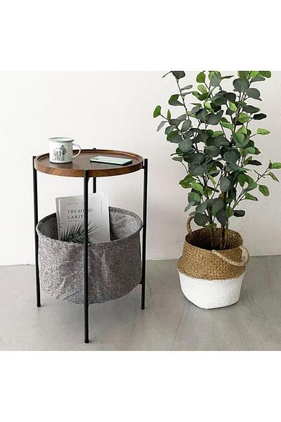 kafeny Brown serving table with storage basket