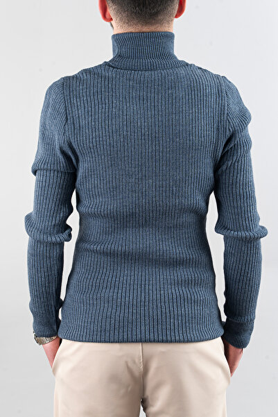 bombe Ανδρικό πουλόβερ με λεπτή εφαρμογή με βαμβακερό λαιμόκοψη Indigo
