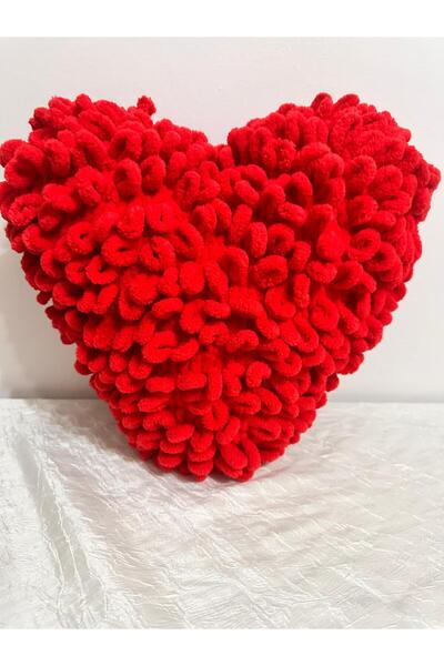 MERUT STYLE HAYATINI RENKLENDİR Pernă de inimă cu ciucuri roșie puffy tricota...
