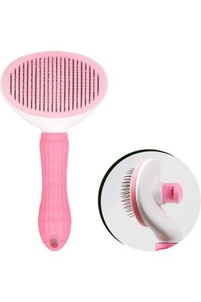 TİNEKE Luxurious Pink Automatic Key Pet Brush - Cat Dog Hair Collector Comb