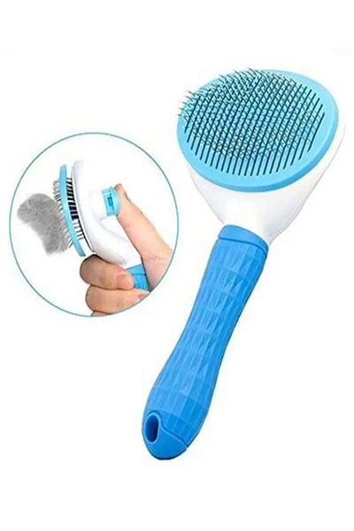 TİNEKE Luxurious Automatic Key Animal Brush - Cat Dog Hair Collector, Blue