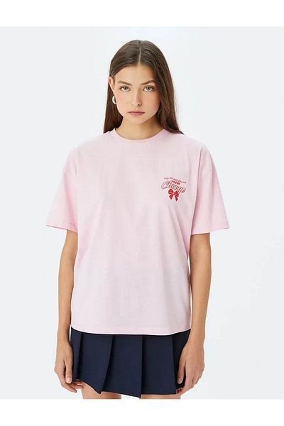 Koton Crew Neck Back Printed Oversize Short Sleeve T-Shirt