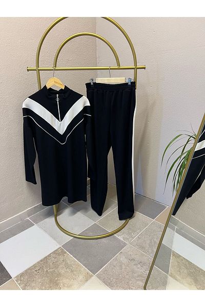 PALME D'OR Women's V-Neck Garnished Hijab Bottom Top Set