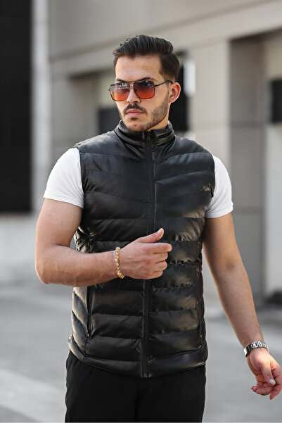 YXC Trend Maker Ανδρικό φουσκωτό ψεύτικο γιλέκο με φερμουάρ μαύρο