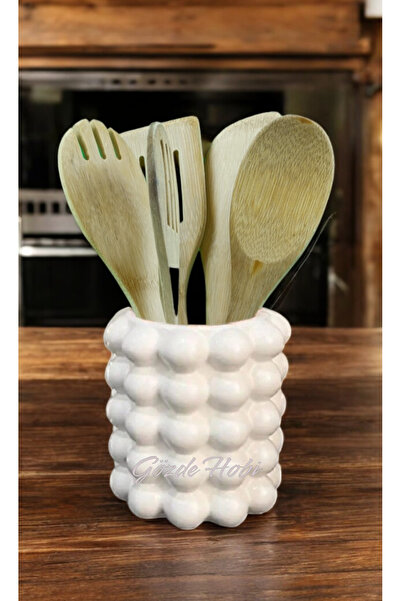 gözde hobi حامل أدوات المائدة من جوزدهوبي، منظم المطبخ، مزهرية بيضاء لامعة