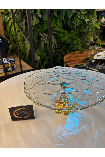 Paşabahçe Ars Pasabahce Metal Whirling Dervish Footed Cutout Look Gilded Presentation Plate, Decorative Plate,