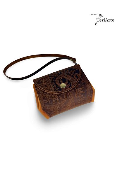 TeriArte Genuine Patterned Leather Women's Wallet, Real Leather Wallet, Strap Wallet, Carrying Bag, Gift Wallet