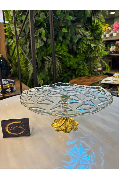 Paşabahçe Ars Pasabahce Metal Whirling Dervish Footed Cutout Look Gilded Presentation Plate, Decorative Plate,