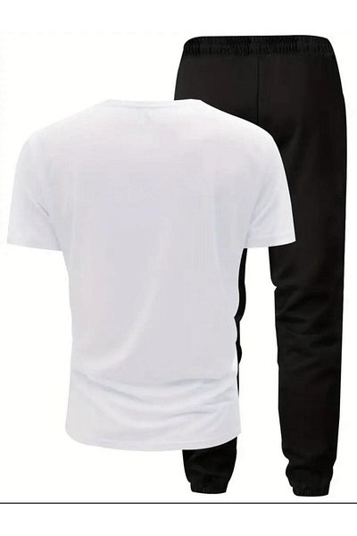 caddekombin Men's Believe Printed Comfortable Jogger Tracksuit Set - White