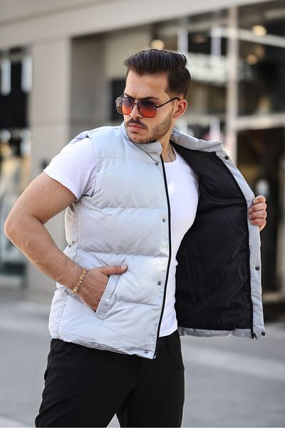 YXC Trend Maker Men's Inflatable Vest - Snap Fastener and Zipper, Stone Color