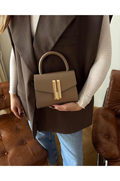 Tina İstanbul حقيبة ذهبية مزدوجة بإبزيم من فرو المنك