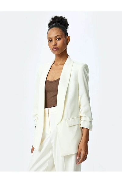 Koton Draped Detail 3/4 Long Sleeve Off-White Women's Jacket 5Sak50020Uw