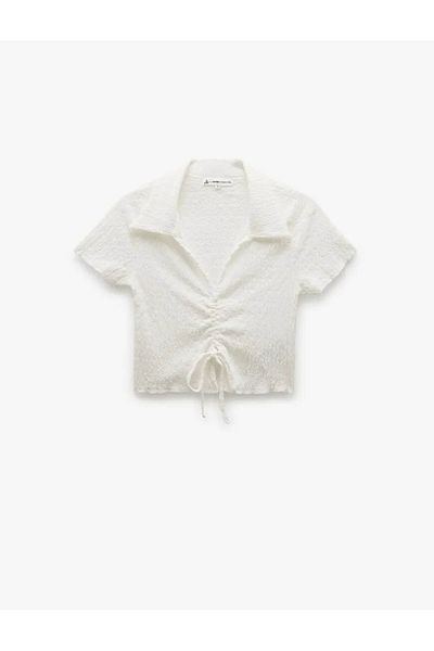 Koton Lacing Detail V-Neck Ecru Women's T-Shirt 5Sal10193Ik